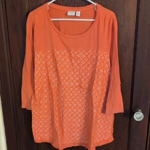 Chicos Weekends By Chico's Peachy Orange Crochet 3/4 Sleeve Blouse Size XL